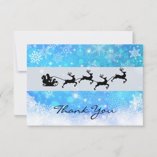 サンタと彼のトナカイ飛んでいるシルエットクリスマス サンキューカード (正面)