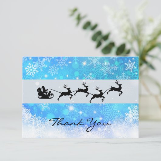 サンタと彼のトナカイ飛んでいるシルエットクリスマス サンキューカード (スタンド正面)