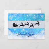 サンタと彼のトナカイ飛んでいるシルエットクリスマス サンキューカード (正面/裏面)