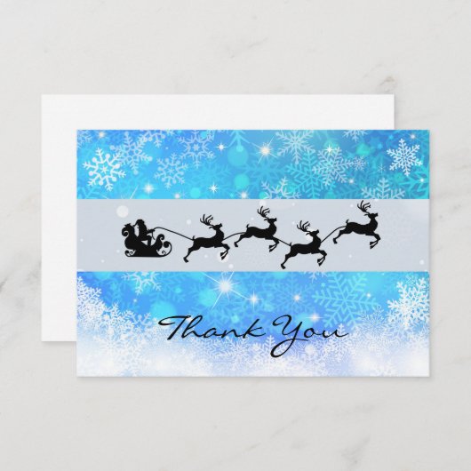 サンタと彼のトナカイ飛んでいるシルエットクリスマス サンキューカード (正面/裏面)