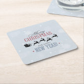 サンタと彼のトナカイ飛んでいるシルエットクリスマス スクエアペーパーコースター (アングル)