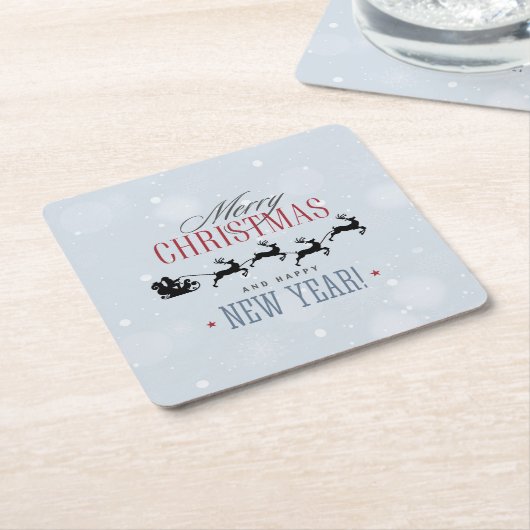 サンタと彼のトナカイ飛んでいるシルエットクリスマス スクエアペーパーコースター (アングル)