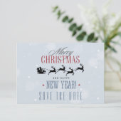 サンタと彼のトナカイ飛んでいるシルエットクリスマス セーブザデート (スタンド正面)