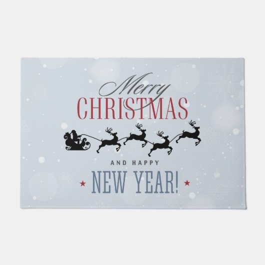 サンタと彼のトナカイ飛んでいるシルエットクリスマス ドアマット (正面)