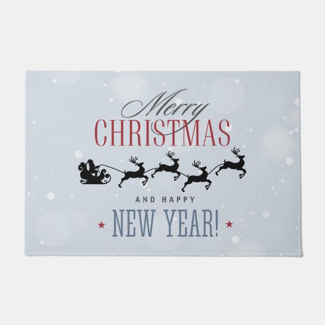 サンタと彼のトナカイ飛んでいるシルエットクリスマス ドアマット (正面)