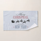 サンタと彼のトナカイ飛んでいるシルエットクリスマス バスタオルセット (ハンドタオル)