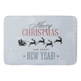 サンタと彼のトナカイ飛んでいるシルエットクリスマス バスマット