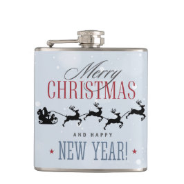 サンタと彼のトナカイ飛んでいるシルエットクリスマス フラスク