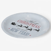 サンタと彼のトナカイ飛んでいるシルエットクリスマス ペーパープレート (アングル)