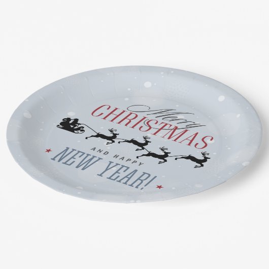 サンタと彼のトナカイ飛んでいるシルエットクリスマス ペーパープレート (アングル)