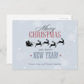 サンタと彼のトナカイ飛んでいるシルエットクリスマス ポストカード (正面/裏面)