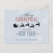 サンタと彼のトナカイ飛んでいるシルエットクリスマス ポストカード (正面)