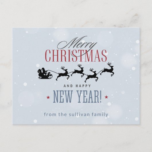 サンタと彼のトナカイ飛んでいるシルエットクリスマス ポストカード (正面)