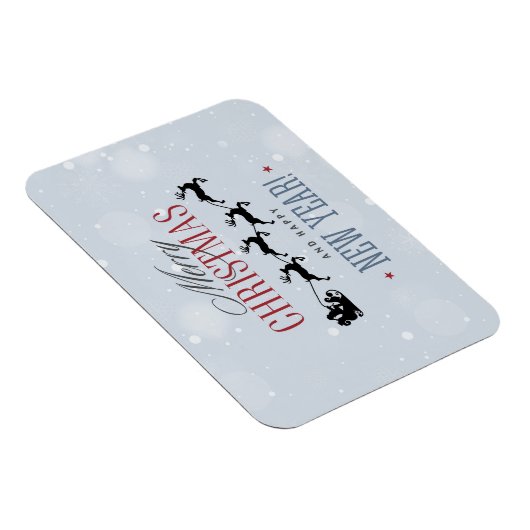 サンタと彼のトナカイ飛んでいるシルエットクリスマス マグネット (右側)