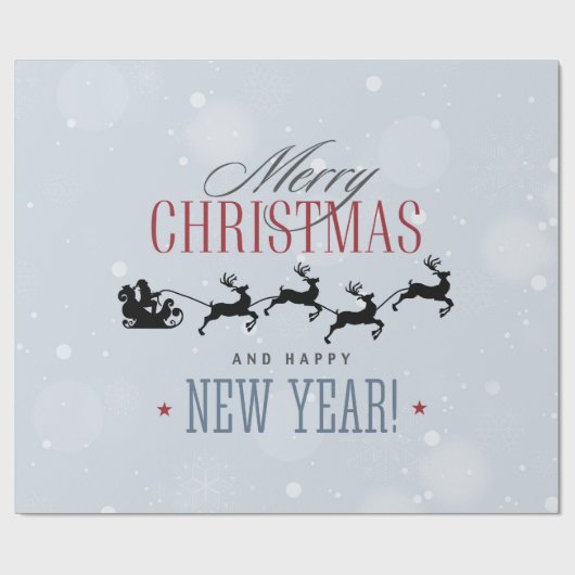 サンタと彼のトナカイ飛んでいるシルエットクリスマス ラッピングペーパー (フラット)