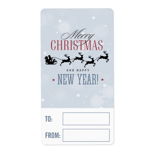 サンタと彼のトナカイ飛んでいるシルエットクリスマス ラベル (正面)