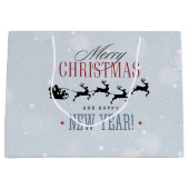 サンタと彼のトナカイ飛んでいるシルエットクリスマス ラージペーパーバッグ (正面)