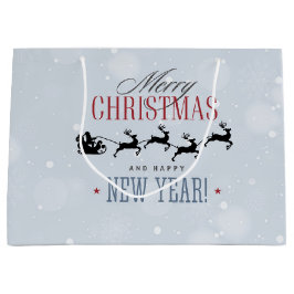 サンタと彼のトナカイ飛んでいるシルエットクリスマス ラージペーパーバッグ