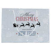 サンタと彼のトナカイ飛んでいるシルエットクリスマス ラージペーパーバッグ (裏面)