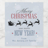 サンタと彼のトナカイ飛んでいるシルエットクリスマス ワインラベル (シングルラベル)