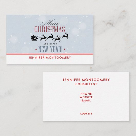サンタと彼のトナカイ飛んでいるシルエットクリスマス 名刺 (正面/裏面)