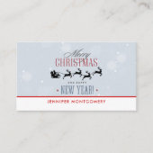 サンタと彼のトナカイ飛んでいるシルエットクリスマス 名刺 (正面)