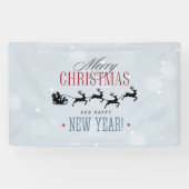 サンタと彼のトナカイ飛んでいるシルエットクリスマス 横断幕 (横)