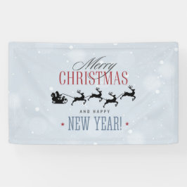 サンタと彼のトナカイ飛んでいるシルエットクリスマス 横断幕