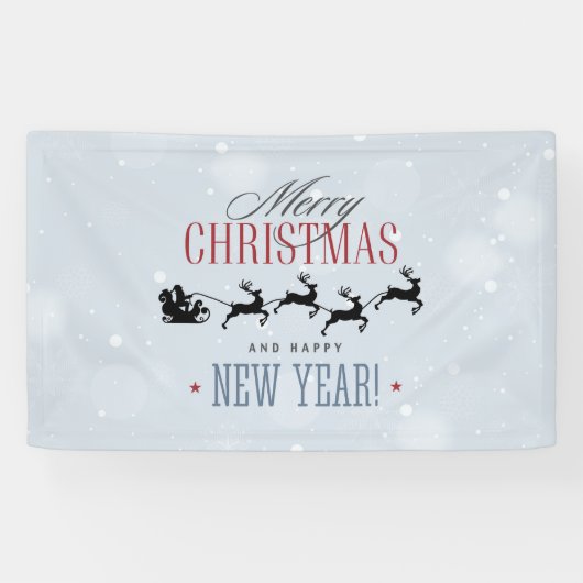 サンタと彼のトナカイ飛んでいるシルエットクリスマス 横断幕 (横)