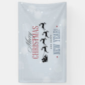 サンタと彼のトナカイ飛んでいるシルエットクリスマス 横断幕 (縦)