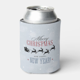 サンタと彼のトナカイ飛んでいるシルエットクリスマス 缶クーラー
