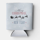 サンタと彼のトナカイ飛んでいるシルエットクリスマス 缶クーラー (正面)