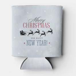 サンタと彼のトナカイ飛んでいるシルエットクリスマス 缶クーラー