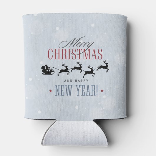 サンタと彼のトナカイ飛んでいるシルエットクリスマス 缶クーラー (裏面)