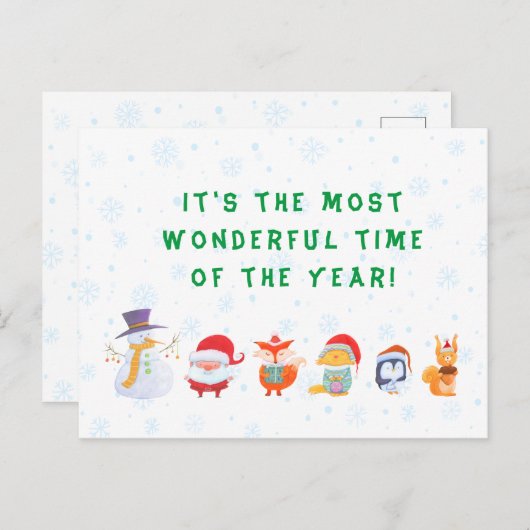 サンタと彼の動物友人のクリスマスのはがき ポストカード (正面/裏面)
