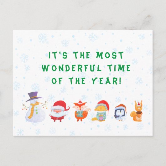 サンタと彼の動物友人のクリスマスのはがき ポストカード (正面)