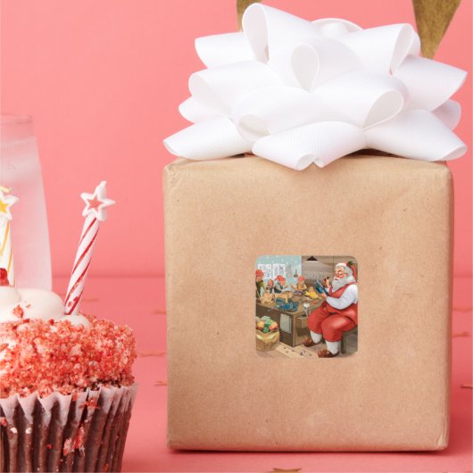 サンタと彼の小人のワークショップ スクエアシール (パーティー)