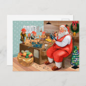 サンタと彼の小人のワークショップ ポストカード (正面/裏面)
