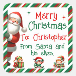 サンタと彼の小妖精や小人の子どもの贈り物のシール スクエアシール