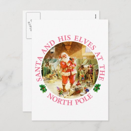 サンタと彼の小妖精や小人は北極で シーズンポストカード (正面/裏面)