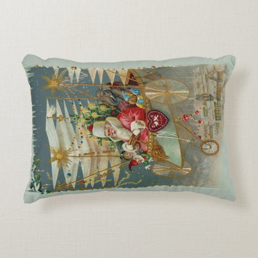 サンタと彼の素晴らしい飛んでいるマシンアクセント枕 アクセントクッション (正面)