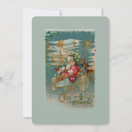 サンタと彼の素晴らしい飛んでいる機械招待状 招待状 (正面)