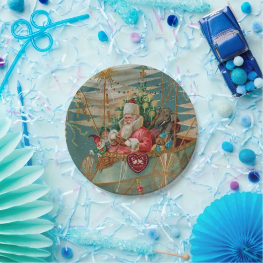 サンタと彼の素晴らしい飛んでいる機械紙プレート ペーパープレート (パーティー)