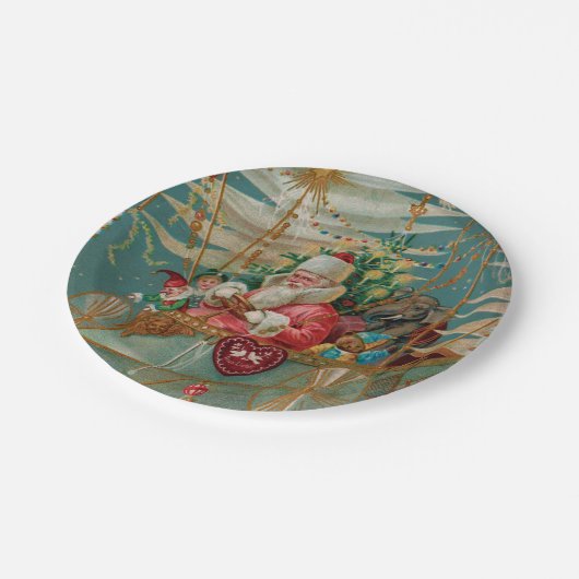 サンタと彼の素晴らしい飛んでいる機械紙プレート ペーパープレート (アングル)