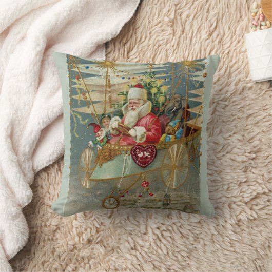 サンタと彼の素晴らしい飛んでいる機械装飾用クッション クッション (ブランケット)