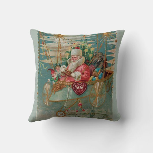 サンタと彼の素晴らしい飛んでいる機械装飾用クッション クッション (裏面)