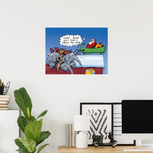 サンタと彼の象の漫画おもしろいのポスター ポスター (ホームオフィス)