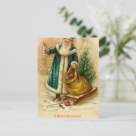 サンタと彼の贈り物の袋 – クリスマスビクトリアン シーズンポストカード (スタンド正面)