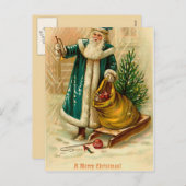 サンタと彼の贈り物の袋 – クリスマスビクトリアン シーズンポストカード (正面/裏面)