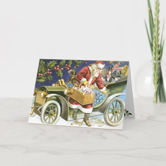 サンタと彼の車のクリスマスカード シーズンカード (正面)